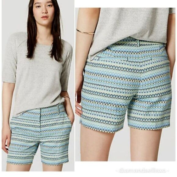 NWT Ann Taylor Loft The Riviera Short Blue Printed Boho Womens Size 0 Multicolor - Picture 1 of 9